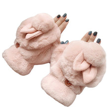 Load image into Gallery viewer, Cute Girl Student Cute Rabbit Flip Open Finger Plush Fleece Warm Gloves
