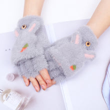 Load image into Gallery viewer, Cute Warm Cashmere Gloves for Women Half Finger Flip Student Writing Gloves

