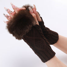 Load image into Gallery viewer, Knitting Wool Gloves Women's Fur Short Oversleeve Rhombus Knitted Warm Open Finger Arm Sleeve
