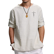 Load image into Gallery viewer, Spring and Autumn New Men's Pullover Cotton and Linen Solid Color Casual Loose-Fitting T-shirt  Men's Clothing
