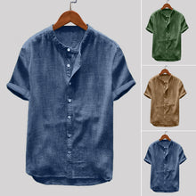 Load image into Gallery viewer, Men's Short-Sleeved Solid Color Cotton and Linen Shirt
