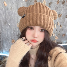 Load image into Gallery viewer, Cat Ears Knitted Hat Women's Autumn and Winter Warm Thickened Earflaps Cute Japanese Style Face-Showing Primary School Student Wool Hat
