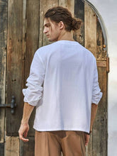 Load image into Gallery viewer, New Cotton Linen Shirt Youth Solid Color Simple round Neck Button Trendy Casual Long Sleeve Shirt
