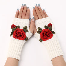 Load image into Gallery viewer, 2023 New Autumn and Winter Women's Short Chic Flower Gloves Knitted Wool Oversleeve Warm Half Finger Fingerless Gloves

