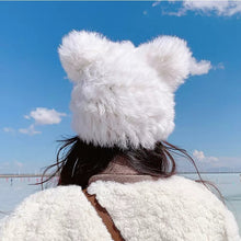 Load image into Gallery viewer, Bear Ears Rabbit Fur Hat Children Winter Woolen Hat Thickened Cold Protection Warm Plush Fur Hat Furry Toque
