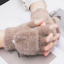 Load image into Gallery viewer, Warm Plush Gloves Student Finger Exposed Flip Gloves Outdoor Gloves Thickened Cold Protection
