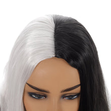 Load image into Gallery viewer, Cosplay Wig Medium Split Black and White Gradient Long Curly Wig Halloween Dress up Wig Sheath
