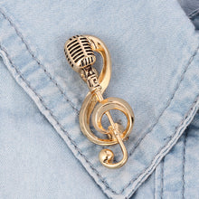 Load image into Gallery viewer, European and American Fashion Retro Microphone Music Brooch Classic Musical Note Microphone Brooch Ornament
