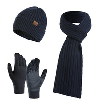 Load image into Gallery viewer, Autumn and Winter New Knitted Hat Suit Men's and Women's Winter Solid Color Scarf Hat Three-Piece Set
