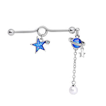 Load image into Gallery viewer, Personality Planet Simple and Popular Five-Pointed Star Long Brush Holder Ear Bone Stud Double Hole Earrings

