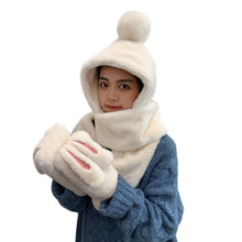 Load image into Gallery viewer, 2021 New Autumn and Winter Plush Scarf Cute Rabbit Ear Thickened Warm Hat Scarf Gloves Integrated
