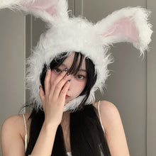 Load image into Gallery viewer, Same Style Plush Rabbit Ears Cute Girl Style Headgear Autumn and Winter Warm Earflaps Cap
