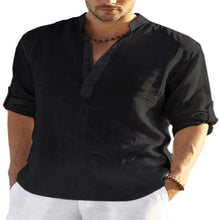 Load image into Gallery viewer, Casual Loose Shirt Men's Fashionable Stand Collar Cotton and Linen Long Sleeve Solid Color Shirt Large Size Men's Clothing
