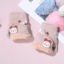Load image into Gallery viewer, Warm with Velvet Thickened Cold Protection Christmas Cartoon Children's Half Finger Flip Reindeer Gloves
