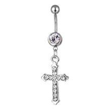 Load image into Gallery viewer, Ornament Stainless Steel Navel Nail Diamond Cross Pendant Navel Buckle Belly Ring
