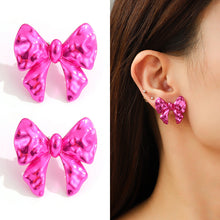 Load image into Gallery viewer, Metal Flower Bow Tie Barbie Pink Stud Earrings for Women Personalized Earrings
