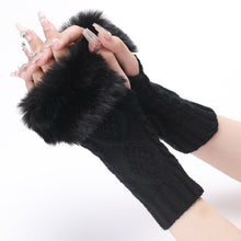 Load image into Gallery viewer, Knitting Wool Gloves Women's Fur Short Oversleeve Rhombus Knitted Warm Open Finger Arm Sleeve
