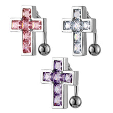 Load image into Gallery viewer, Piercing Jewelry Inlaid Zircon Cross Upside down Navel Stud Belly Ring
