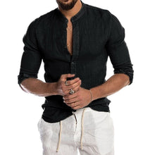 Load image into Gallery viewer, Linen Stand Collar Long Sleeve Men's Cardigan Shirt for Men
