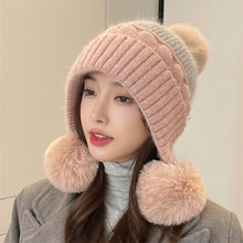 Load image into Gallery viewer, Travel Wear Hat Winter Women's Beaded Color Matching Ear Protection Fleece Lined Padded Warm Keeping Knitted Hat
