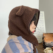 Load image into Gallery viewer, Cute Bear Ears/INS Cartoon Bear Cap Female Polar Fleece Autumn and Winter Earmuffs Hat Male Big Head Circumference Brown Hat
