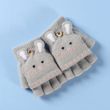 Load image into Gallery viewer, Winter Children's Flip Gloves Student Half Finger Cartoon Cute Baby Thick Gloves
