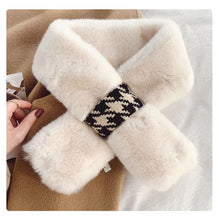 Load image into Gallery viewer, Dongdaemun Korean Girl's Heart Furry Cross Fur Collar Scarf Autumn and Winter Warm Fashion Houndstooth Plush Scarf
