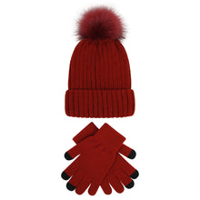 Load image into Gallery viewer, Women's Knit Hat Set 2021new Outdoor Keep Warm Touch Screen Knitting Wool Gloves Hat Two-Piece Set
