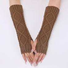 Load image into Gallery viewer, Jacquard Rhombus Wool Keep Warm Men's and Women's Half Finger Fingerless Gloves Mid-Length Knitted Oversleeve
