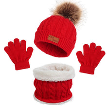 Load image into Gallery viewer, Children's Hat Scarf Gloves Three-Piece Set Autumn and Winter New Single Ball Baby Hat
