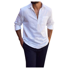 Load image into Gallery viewer, Men's Cotton and Linen Fashion Lapel Pullover Long Sleeve Shirt
