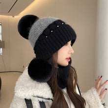Load image into Gallery viewer, Travel Wear Hat Winter Women's Beaded Color Matching Ear Protection Fleece Lined Padded Warm Keeping Knitted Hat
