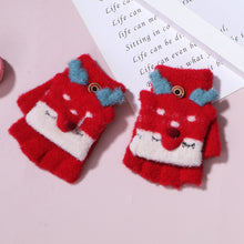 Load image into Gallery viewer, Half Finger Gloves Jacquard Deer Imitation Mink Cap Gloves Baby Warm Reverse Cover Gloves
