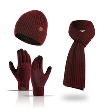 Load image into Gallery viewer, Autumn and Winter New Knitted Hat Suit Men's and Women's Winter Solid Color Scarf Hat Three-Piece Set
