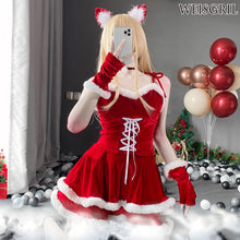 Load image into Gallery viewer, Wind Christmas Theme Party Women's Dress Cute Sweet Wind Belt Hairpin Christmas Battle Robe Stage Costume
