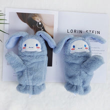 Load image into Gallery viewer, Cute Cartoon Student Half Finger Flip Double-Layer Fleece-Lined Warm Plush Gloves Female Winter
