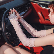 Load image into Gallery viewer, Ladies Bow Long Sleeves Outdoor Cycling Spring/Summer Sunscreen Lace Lace Half Finger Arm Sleeve Gloves
