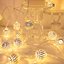 Load image into Gallery viewer, Christmas LED Solar Hollow Ball Lighting Chain Holiday Outdoor Courtyard Battery Box Wrought Iron Ball Ornamental Festoon Lamp
