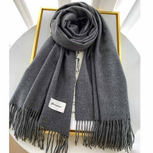 Load image into Gallery viewer, 2023autumn and Winter Cashmere Scarf Texture Solid Color Tassel Warm Long Wrap All-Matching Thickened Couple Scarf
