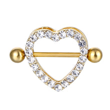 Load image into Gallery viewer, Diamond-Embedded Love Nipple Ring Electroplated Heart-Shaped Three-Color Adhesive Nail Breast Buckle
