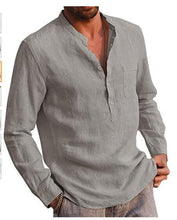 Load image into Gallery viewer, Men's Long Sleeve V-neck Casual Beach Linen Shirt Men's Clothing
