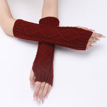 Load image into Gallery viewer, Jacquard Rhombus Wool Keep Warm Men's and Women's Half Finger Fingerless Gloves Mid-Length Knitted Oversleeve
