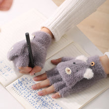 Load image into Gallery viewer, Fleece-Lined Thickened Student Cold-Proof Warm Half Finger Flip Writing Cartoon Bear Wool Knitted Gloves
