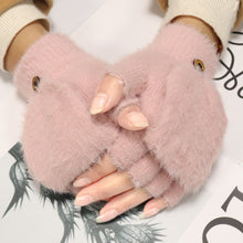 Load image into Gallery viewer, Winter Gloves Knitted Plush Half Finger Flip Gloves Female Winter Students Cold-Proof Warm Gloves
