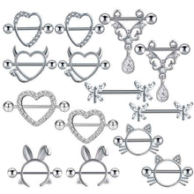 Load image into Gallery viewer, 8 Pairs Breast Ring Black Puncture Set Combination Stainless Steel Piercing Ornaments Milk
