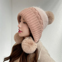 Load image into Gallery viewer, Travel Wear Hat Winter Women's Beaded Color Matching Ear Protection Fleece Lined Padded Warm Keeping Knitted Hat
