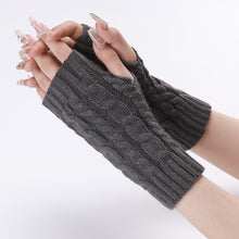 Load image into Gallery viewer, Autumn and Winter 8 Words Hemp Pattern Short Open Finger Knitting Wool Gloves Men's and Women's Knitted Warm Half Finger Arm Sleeve

