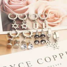 Load image into Gallery viewer, Zircon Stud Earrings round Cake Barbell Earrings Men's Personality Set Combination

