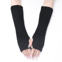 Load image into Gallery viewer, Jacquard Rhombus Wool Keep Warm Men's and Women's Half Finger Fingerless Gloves Mid-Length Knitted Oversleeve
