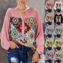 Load image into Gallery viewer, Women's round-Neck Shirt Button Vintage Floral Print Long Sleeves Women's Shirt
